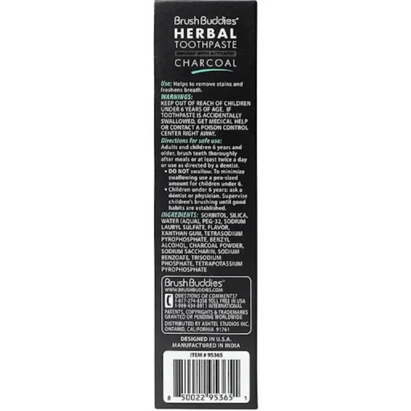 Brush Buddies Charcoal Infused Herbal Toothpaste Tube - Picture 2 of 5